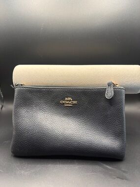 Coach Black Pebbled Leather Wristlet with Gold Logo